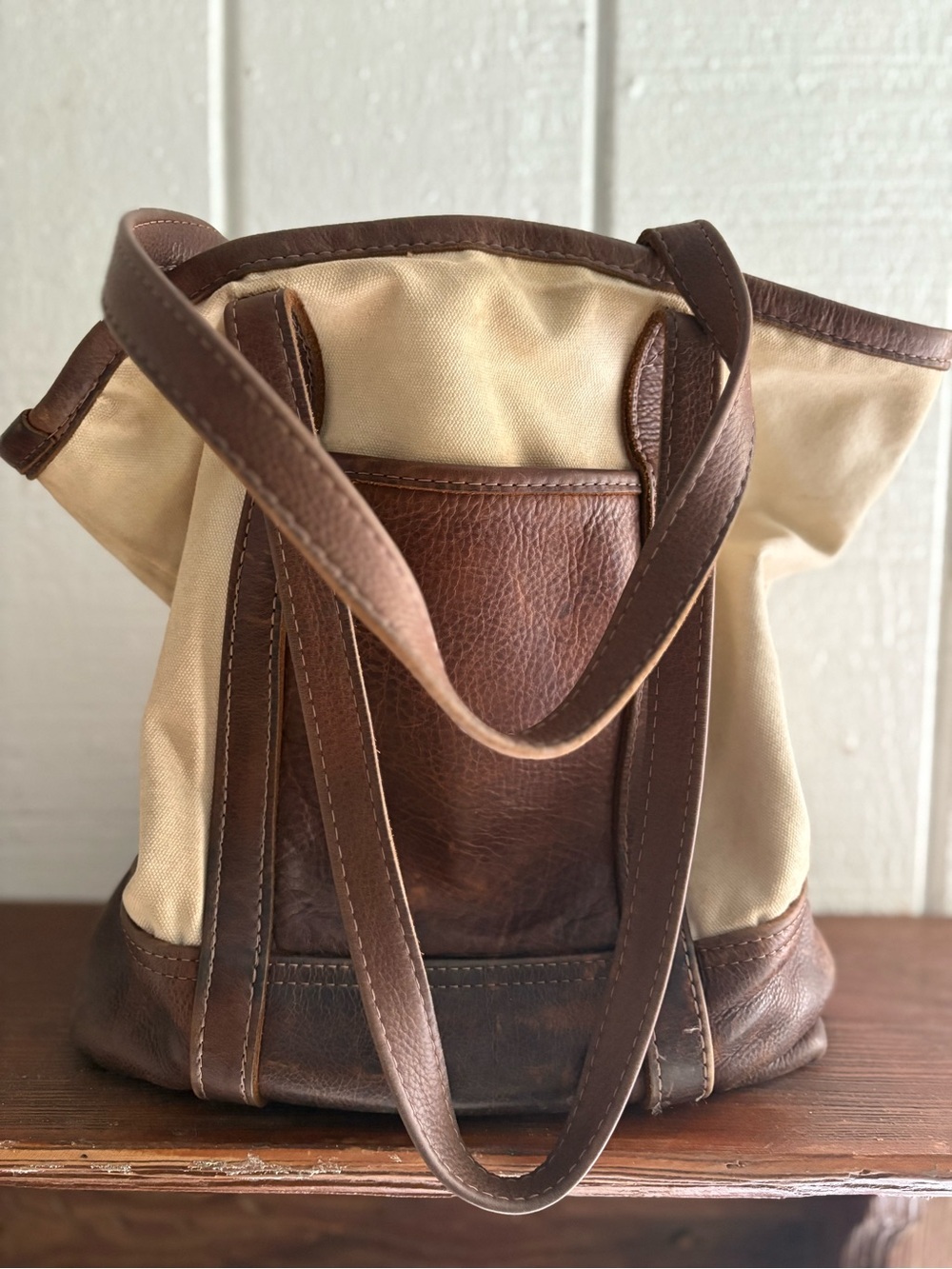 Canvas and Brown Leather Tote - Timeless Everyday Carry USED !!